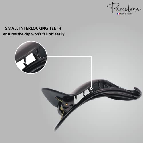 Parcelona French Crochet Celluloid Black Side Slide In Yoga Hair Claw Clip For Fine Hair (Black) #TOP2