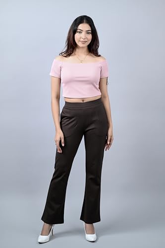Image of Mlada Bootcut Flare Pants for Women Stretch Cotton Knit Boot Cut Mid Waist Flared Trouser Elastic Waist Band Utility Pockets for Formal Office Work Wear,Travel-Regular /Plus Size
