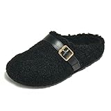 PepStep Womens Suede or Fur Clog Mules - Low Platform Slip On Closed Toe Arch Support Cork Slide Slippers for Ladies(8,Black Fur)