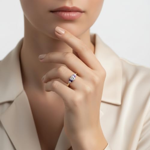 Image of Choose Your Color Heart Shape Accented 14k Yellow Gold Plated Engagement Ring Side Stone Daily Wear Chakra Healing Party Wear Birthstone Engagement Rings : US Size 4 to 12