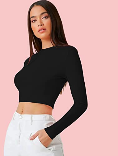 Image of Dream Beauty Fashion Women's Casual Round Neck Long Sleeves Stylish Crop Top - 17 inch Inches (Tee-Tally 02)
