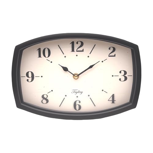 TRYLTRY Wall Clock Black Retro Rectangular Clock Metal Wall Clocks Battery Operated Old Design