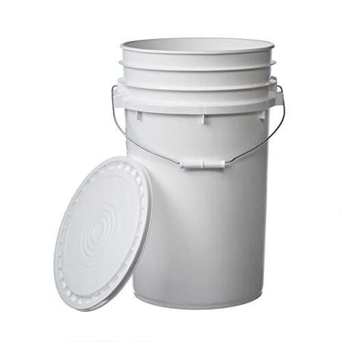 Hudson Exchange Premium 7 Gallon Bucket, HDPE (1 Pack - Flat Lid Included, White)