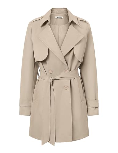 luvamia Trench Coat Women Mid Length Classic Double Breasted Lapel Business Casual Fall Jacket Coats Outerwear with Belt