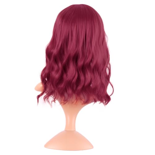 Image of MapofBeauty 14 Inch /35 cm Short Wavy Curly Women Fresh Bright Synthetic Ordinary Flat Bangs Bob Wig (Blood Red)