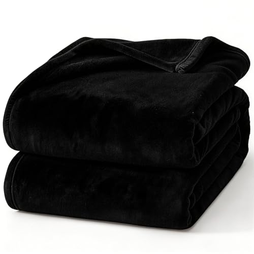 Hansleep Fleece Black Full Blanket Super Soft Flannel Fuzzy Plush Cozy Blanket for All Seasons Black Full 84x90 Inches