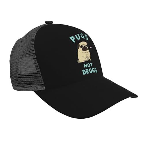 Pugs Not Drugs Mesh Baseball Cap - Classic Adjustable Peak Cap, Trucker Hat for Men & Women