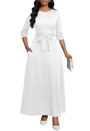 Long Dress for Women Casual Long Sleeve Dresses Maxi Dress Empire Waist Loose with Belt 20252