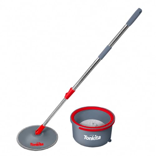 TONKITA | SPIN MOP Sistema Lavapavimenti con Secchio a Doppia Vasca, Mocio con Testa Rotante 360°, Pulizia Profonda con Microfibre Ultra-Cleaning, Lavaggio e Risciacquo Automatico