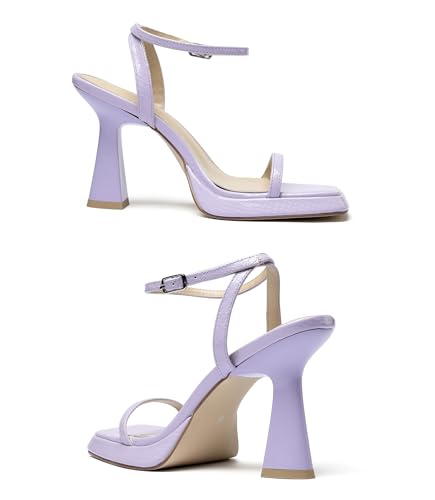 Image of Reitoye Strappy Heels for Women Platform Chunky Square Toe Heeled Sandals | Women's Heeled Sandals,Block High Heel,Adjustable Ankle Strap,All-Day Comfort Non-slip Sole,Party,Wedding,Prom Heels Shoes