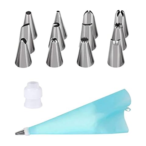 14Pcs Piping Bags and Nozzles Cake Decorations Kit Stainless Steel with Nozzles Coupler Cake Reusable Icing Piping Bag Set for Cake DIY Decorating Cover