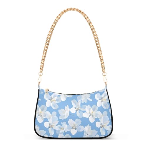 Clutch Shoulder Bags Tote Evening Purse Handbags for Women Cute White Flowers Hobo Bags with Zipper Closure
