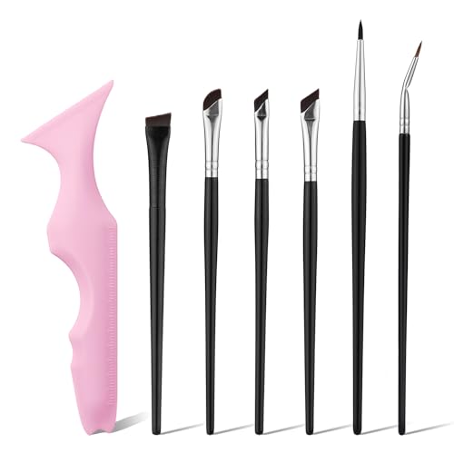 Plantillas de Delineador de Ojos con 6uds Pincel Delineador De Ojos, Regla de Belleza de Silicona para Delineador de Ojos, Pestañas, Cejas, Línea De Labios, Contorno Facial(Rosa)