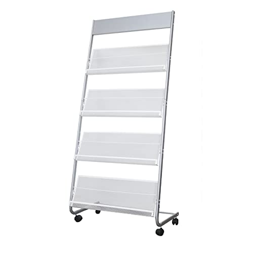4-Layer Iron Magazine Rack with Wheels