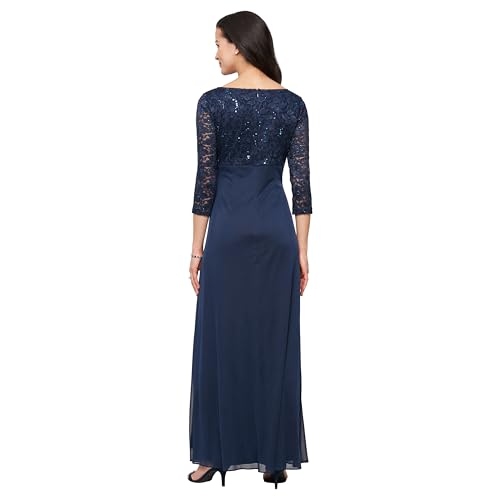 Image of S.L. Fashions Women's Long Mother of the Bride Dress with Stretch Lace Bodice & Hip Embellishment (Petite and Regular Sizes)