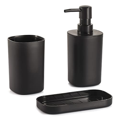 MSV - Set di 3 Accessori da Bagno in Lona - Design Elegante e Pratico - Dimensioni Standard - Nero - Ideale per Un Arredamento Moderno - Accessorio da Bagno