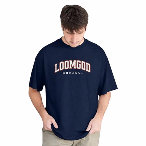 Image of Original Heavyweight Oversized T-Shirt for Men - 240 GSM Cotton, Boxy Fit Drop Shoulder Streetwear Tee, Varsity Graphic Crew Neck
