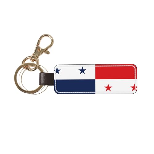 Ninainaid Porte-clés de voiture en cuir véritable avec drapeau du Panama - Porte-clés universel pour homme et femme