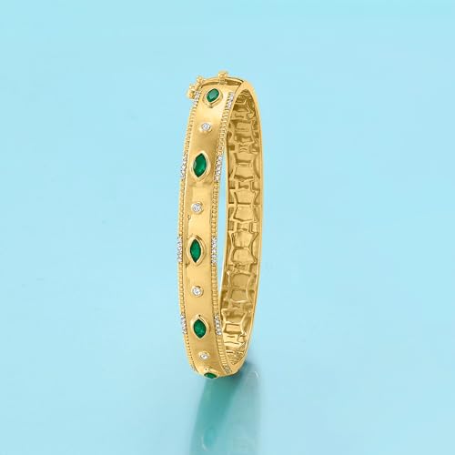 Ross-Simons 0.80 ct. t.w. Emerald and .26 ct. t.w. Diamond Bangle Bracelet in 18kt Gold Over Sterling4