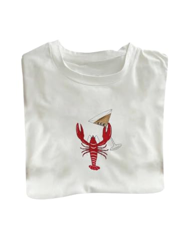 Image of RoseSeek Women's Cute Embroidered Tops Crew Neck Short Sleeve T Shirts Casual Going Out Tops