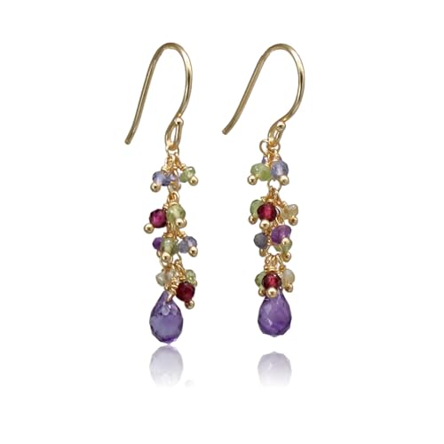 KOKO Pendientes con Amatista, Granate, Citrino, Peridoto, Iolita, Pendientes Piedras Naturales para Mujer, Chica Joven, Chapado Oro 18k, en Caja de Regalo