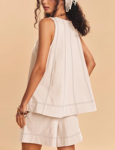 Women 2 Piece Outfits Flowy Sleeveless Tunic Tops Loose Shorts with Pockets Tracksuit Summer Lounge Matching Set 20252