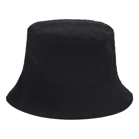 Quanhaigou Corduroy Bucket Hats Unisex Reversible Travel Daily Cap for Men Women Teens Black Cover
