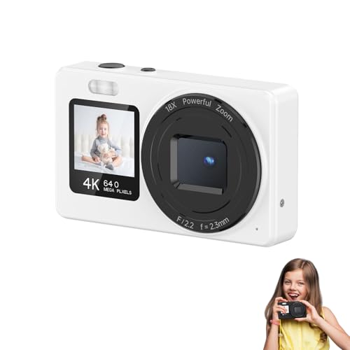 Fotocamera Digitale a Doppio Schermo 4K da 48 MP con Messa a Fuoco Automatica Zoom 18X da Viaggio Portatile per Studenti Adolescenti bianco