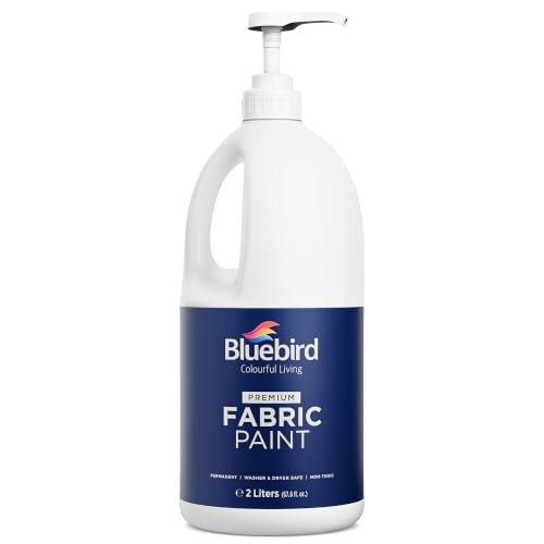 Image of BLUEBIRD Fabric Paint, White, 67.6 Fl Oz, Permanent Fabric Paints for Clothes, Furniture Upholstery