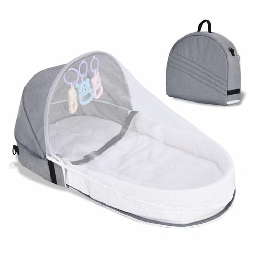 Portable Bassinet, Foldable Cradle, Baby Travel Cot, Foldable, Travel Bassinet with Toy, Awning and Mosquito Cover, Portable Baby Bed, Foldable Baby Bed, for Babies from 0-10 Months, Grey Portable Bassinet, Foldable Cradle, Baby Travel Cot, Foldable, Travel Bassinet with Toy, Awning and Mosquito Cover, Portable Baby Bed, Foldable Baby Bed, for Babies from 0-10 Months, Grey