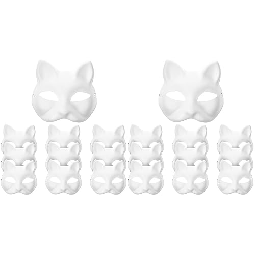 STOBOK 20pcs White Cat Masks Blank DIY Halloween Mask Hand Painted Half Face Mask White Paper Blank Hand Painted Face Mask for Dance Party