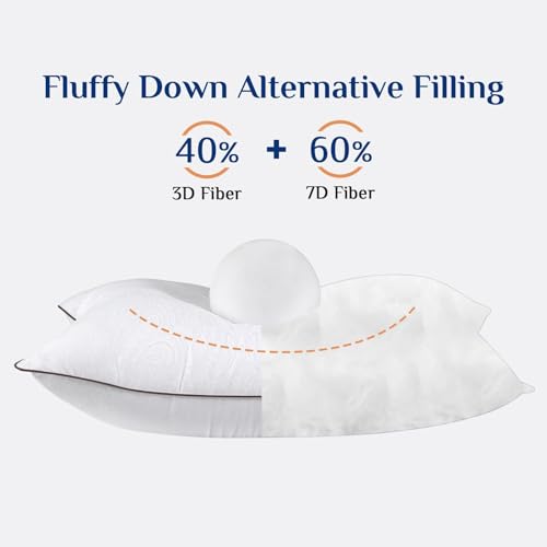 JOLLYVOGUE Standard Pillows Set of 2, Cooling and Supportive Pillows Full Size Set of 2 for Side and Back Sleepers, Down Alternative Hotel Collection Sleeping Pillow - Image 5