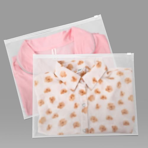 25 Pcs 13x10 Inch Frosted Resealable Clothing Bags - 3 Mil Heavy-Duty Plastic Packaging for Apparel Storage | Travel & Small Business Organizer for Shirts, Delicate Garments-No Vent Holes