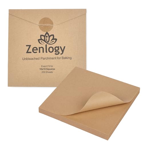 Zenlogy 10x10 Parchment Paper Squares (200 Sheets), Unbleached, High...