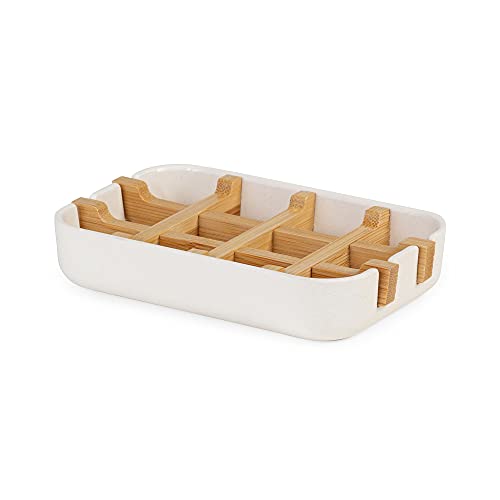 Compactor Porte-Savon Blanc, Bambou écologique, 100% Naturel, 100% biodégradable, 100% sans Plastique, 13 x 8.5 x 2.4cm, Blanc/Naturel, RAN10267