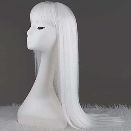 Vigorous White Wig with Bangs White Wigs for Women Long Straight Synthetic Wig Colorful Wigs For Cosplay Party Use 26 Inch