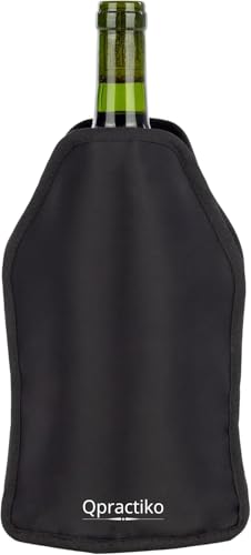 Qpractiko | Raffreddatore di vino e cava | Nylon nero, gel refrigerante, doppia fascia elastica regolabile | Sistema antiscivolo, leggero e resistente | Mantiene temperatura