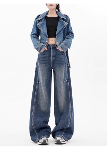 Ripped Wide Leg Jeans for Women Baggy Straight Leg Jeans Stretchy High Waisted Denim Pants Vintage Trendy Trouser2