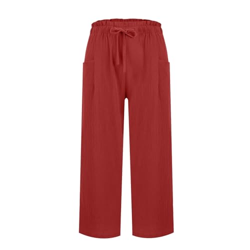 Mujeres Casual Pierna Recta Boho Yoga Pantalones Cintura Elástica Pantalones con Bolsillos