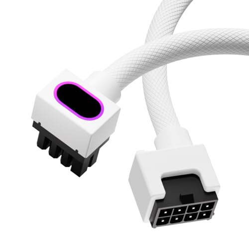 AIJS 8PIN GPU Extension Cable, ARGB PC Cable with 5V 3Pin,18AWG 90° Right-Angle Design for Cleaner PC Builds,Male-to-Female Connectors Suitable for Various GPU and Power Supply.30CM(White-GPU-Clip A)