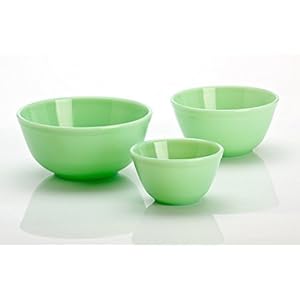 3 Piece Set Hand Made Jade Green Milk Glass Mixing Nesting Bowls by Mosser Glass