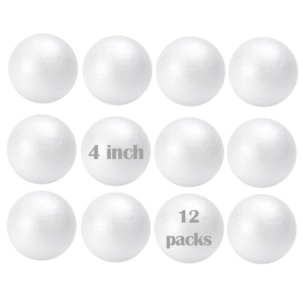 Evershine 12 Pack 4 Inch Craft Foam Ball - White Smooth Craft Foam Polystyrene Balls for DIY Craft and Art School Project
