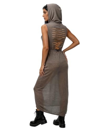 Image of Women's Gothic Sleeveless Hooded Dress Y2K Side Split Hollow Out Midi Dress Bodycon Cocktail Party Club Dresses
