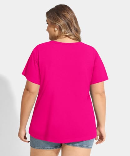 Image of CARCOS Plus Size Tops for Women Short Sleeve Raglan Striped Tee Color Block Crewneck /V Neck Tunic Loose Fit Summer XL-5XL