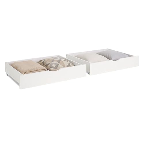 Homestyle4u Bettkasten 2er Set MDF Aufbewahrung mit Rollen, Bett Schublade Bettauszug Weiß