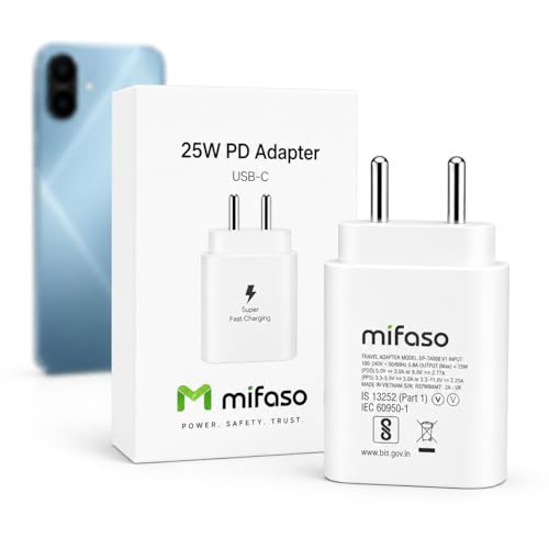 Image of Mifaso 25W C-Type PD 3.0 Fast Charging Adapter Compatible with Samsung Galaxy A57|A55|A16|A36| A56|A06|M07|M17|M36|M35|M16|M06|M07|M17e|M05|M56|F36|F06|F05|F56| 25watt USB C Fast Adaptor Charge, White