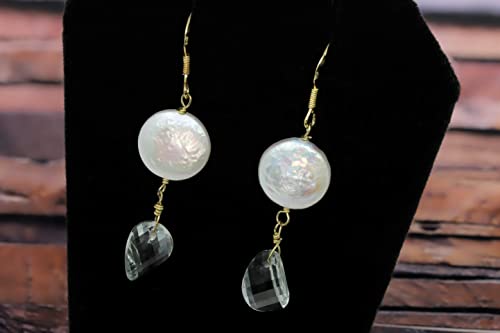 925 Sterling Silver Genuine Green Amethyst Pearl Dangle Earrings in Yellow Gold Plated3