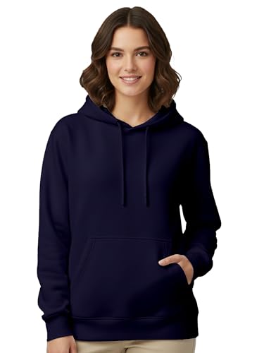 Image of Womens Plain Hoodie - Soft Cotton Blend Fleece Sweatshirt with Kangaroo Pocket & Drawstring Hood | Warm, Comfortable Winter Wear for Daily Use, Travel & Casual Outings