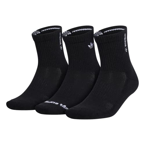 adidas Originals mens Trefoil Cushioned Mid-Crew Socks (3-Pair), Black/White , Large