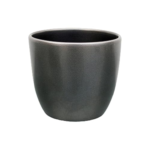 Leni Sylt Blumentopf Übertopf Keramik rund glänzend Dunkelsilber Metallic 13 cm Durchmesser Pflanztopf für Zimmerpflanzen